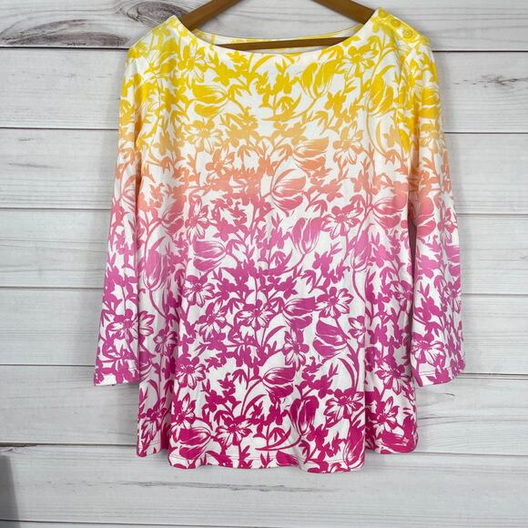 PXL- Charter Club Pink Floral Ombre 3/4‎ Shirt SuPima Cotton Pink - Picture 1 of 6